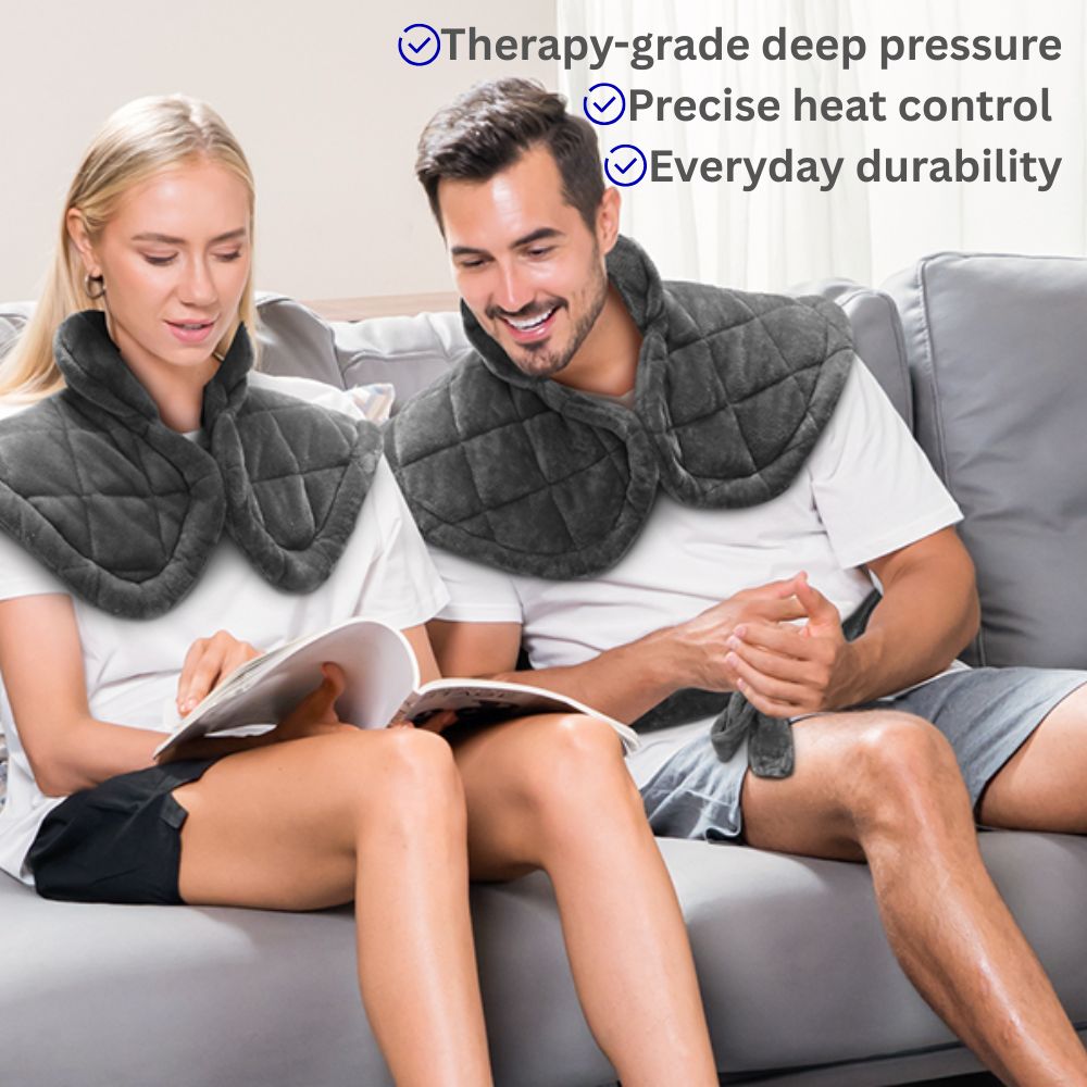 CozyRelief™ Deep-Pressure Relief Wrap: Heated Weighted Therapy for Neck & Shoulders