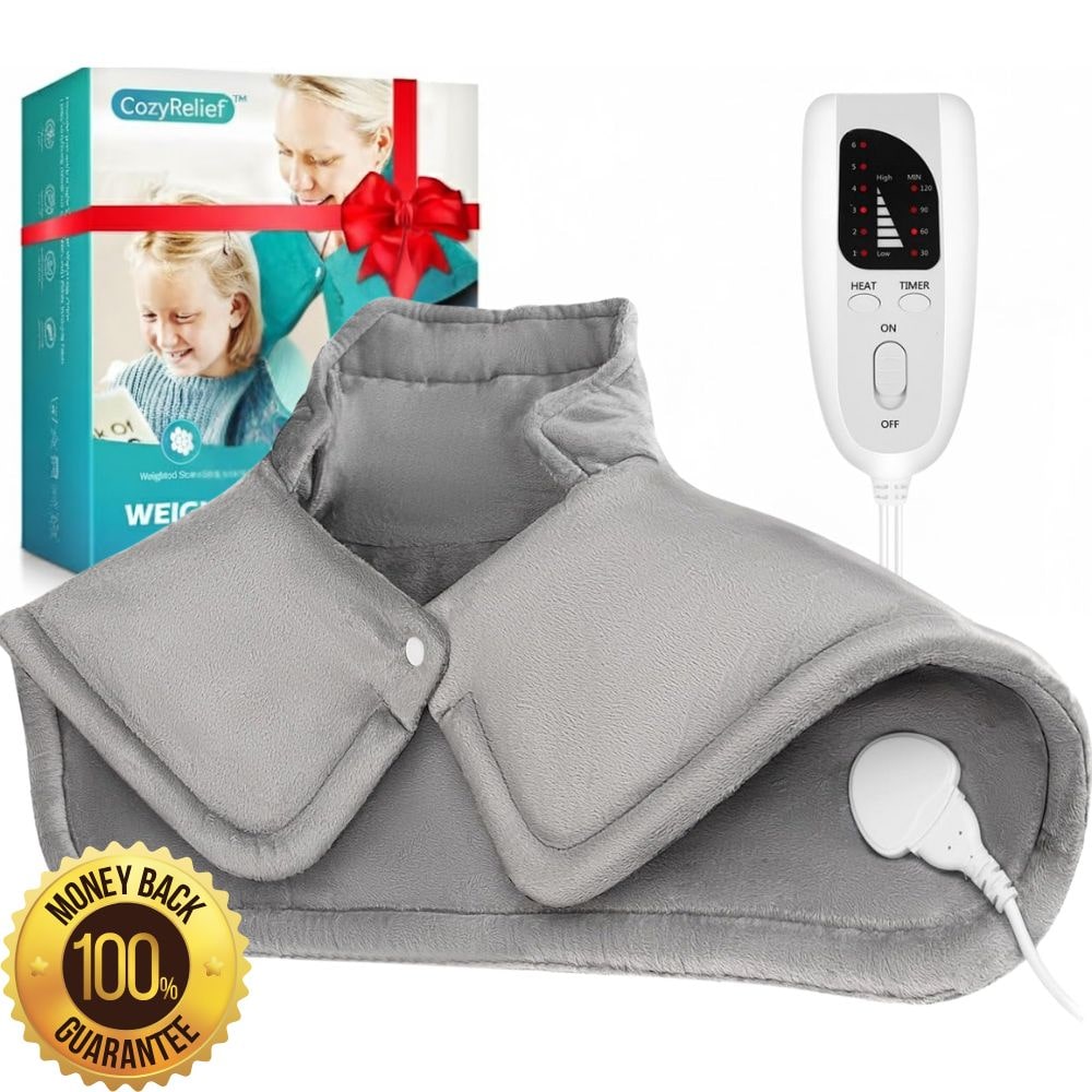 CozyRelief™ Deep-Pressure Relief Wrap: Heated Weighted Therapy for Neck & Shoulders